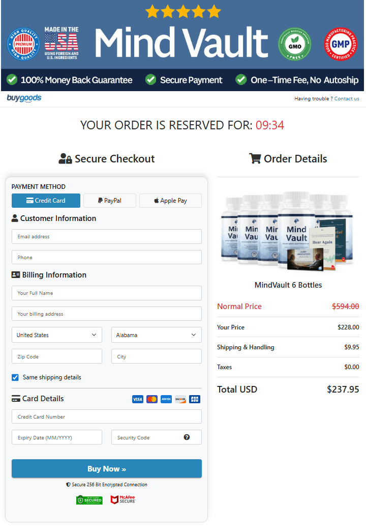 Mind Vault order page